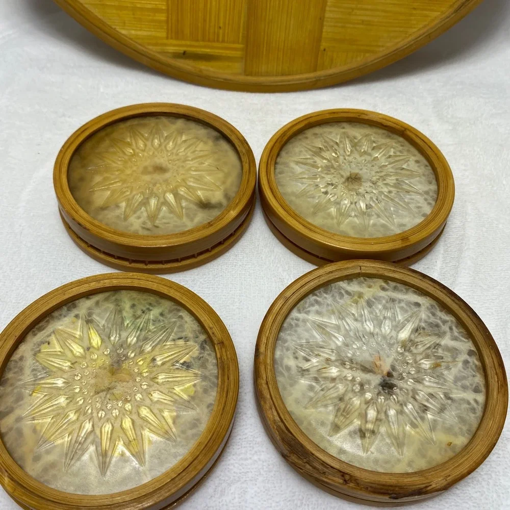 Everglades Vintage Butterfly Bamboo‎ Tray 4 Coasters Set Home Decor Cottagecore